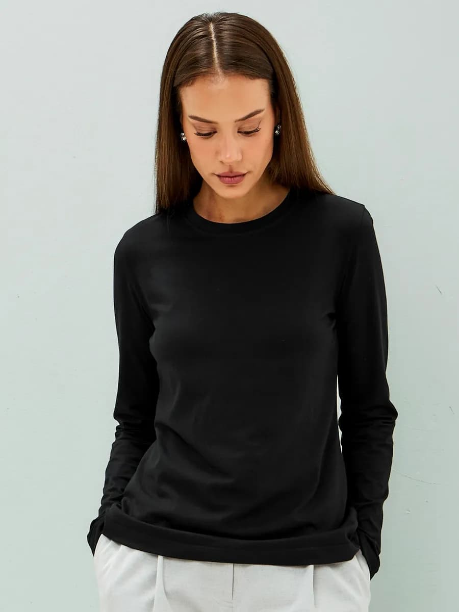 Лонгслив черный базовый хлопок