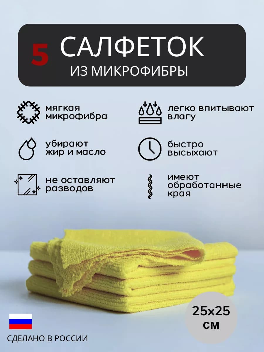 Салфетки для уборки из микрофибры 5 шт