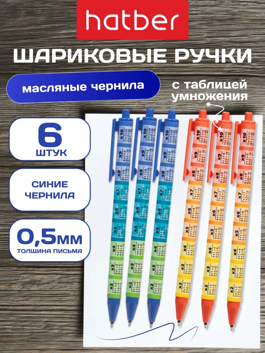 Ручки шариковые синие автомат. 0,7мм набор 6 шт