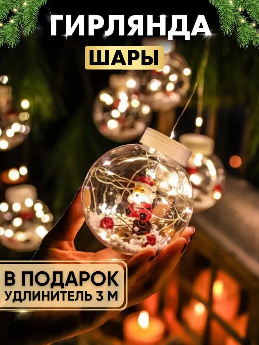 Гирлянда штора на окно новогодняя шары