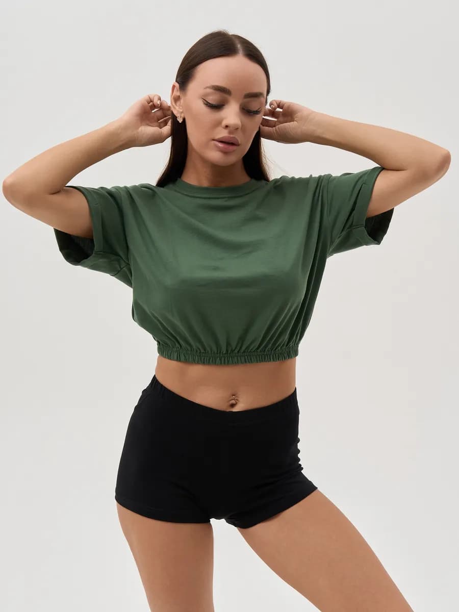 Футболка укороченная однотонная кроп топ