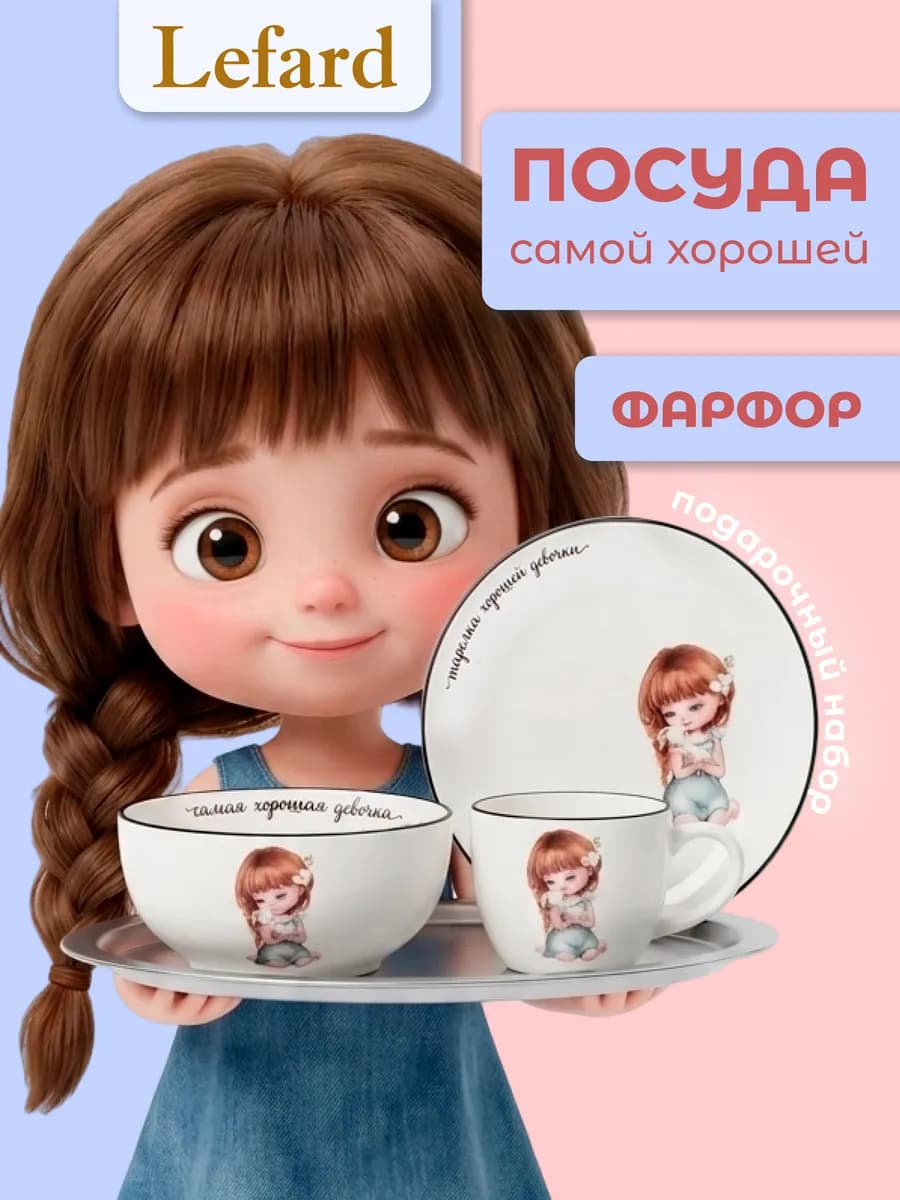 Набор детской посуды "Хорошая девочка" 3 предмета фарфор