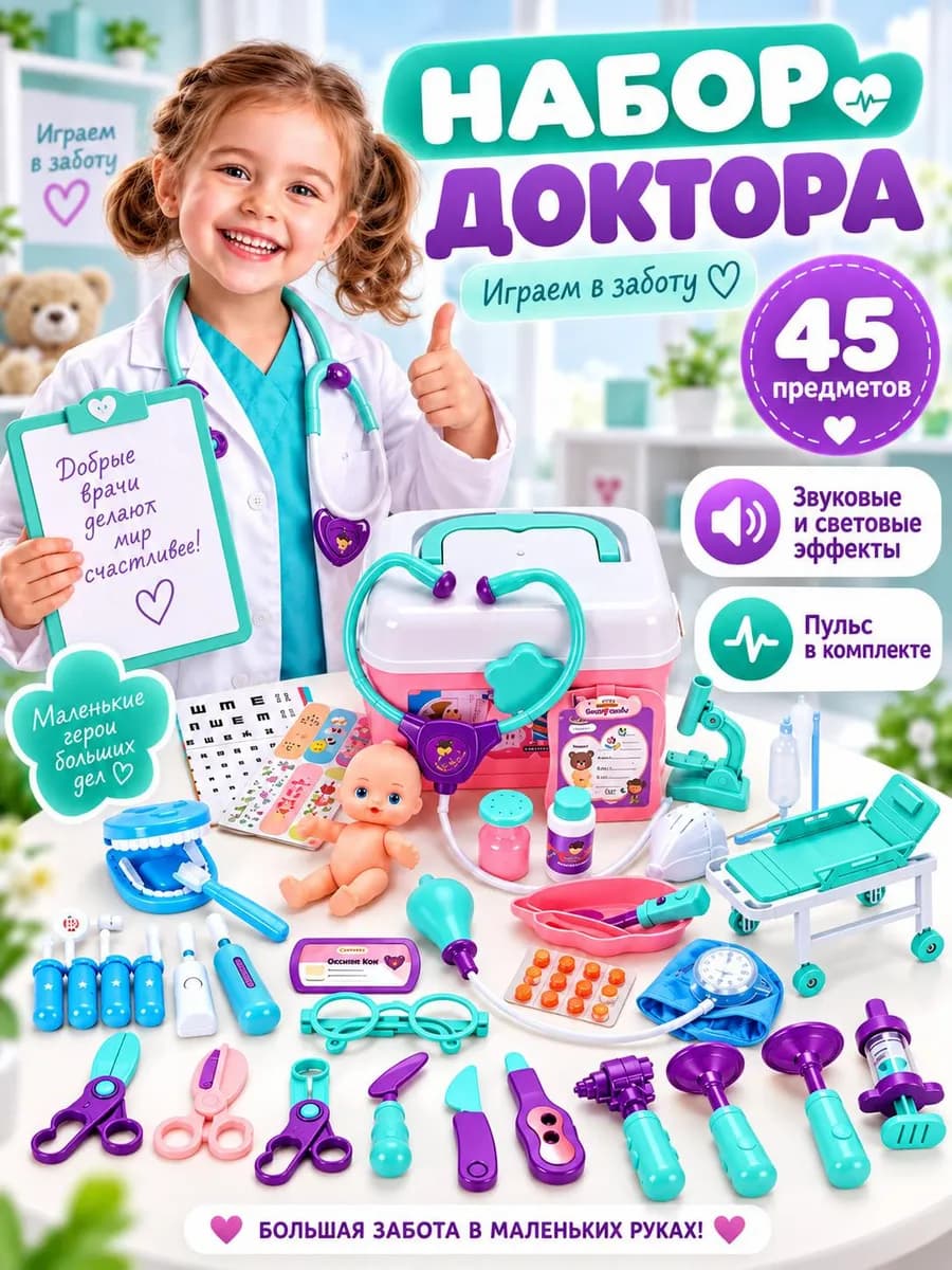 Набор доктора детский со светом и звуком