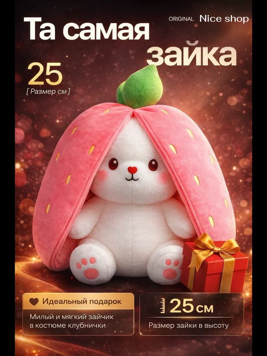 Мягкая игрушка Клубничный кролик 25 см