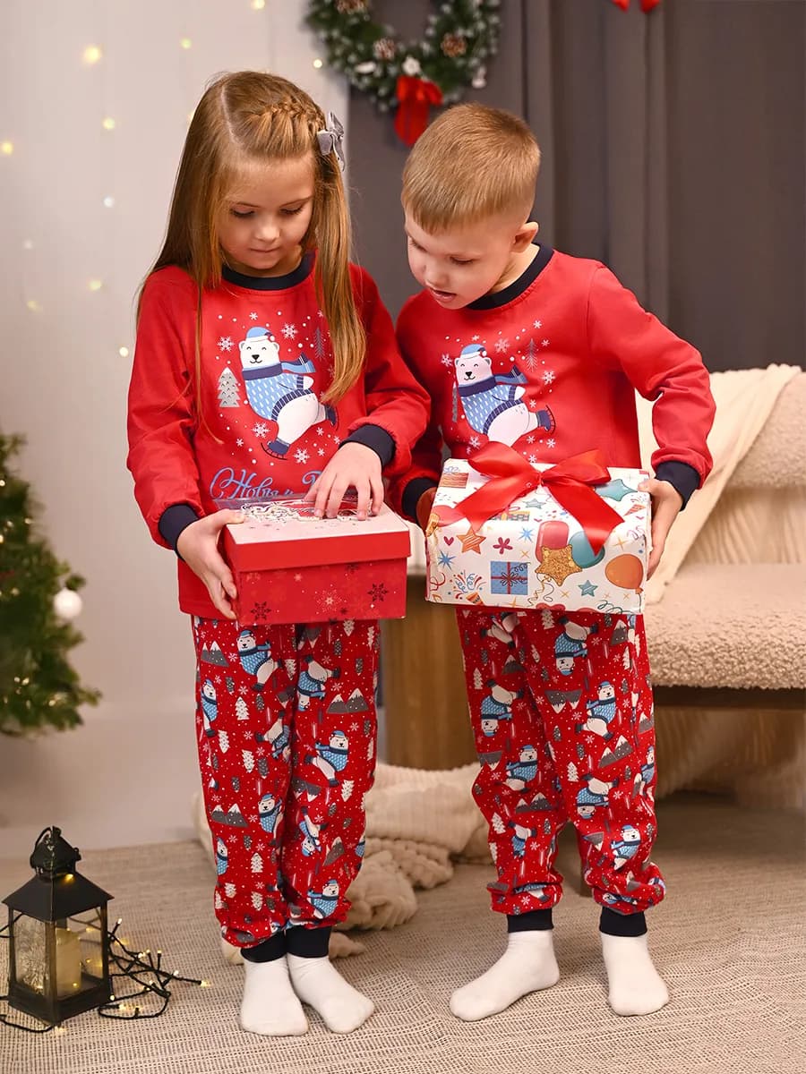 Пижама с брюками детская новогодняя хлопок