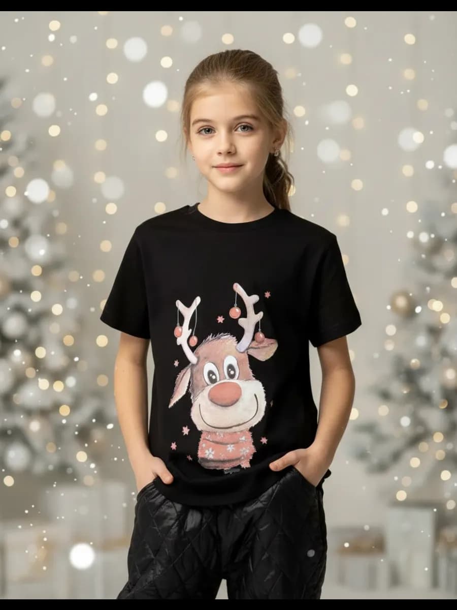 Новогодняя детская футболка с оленем 2026 семейная