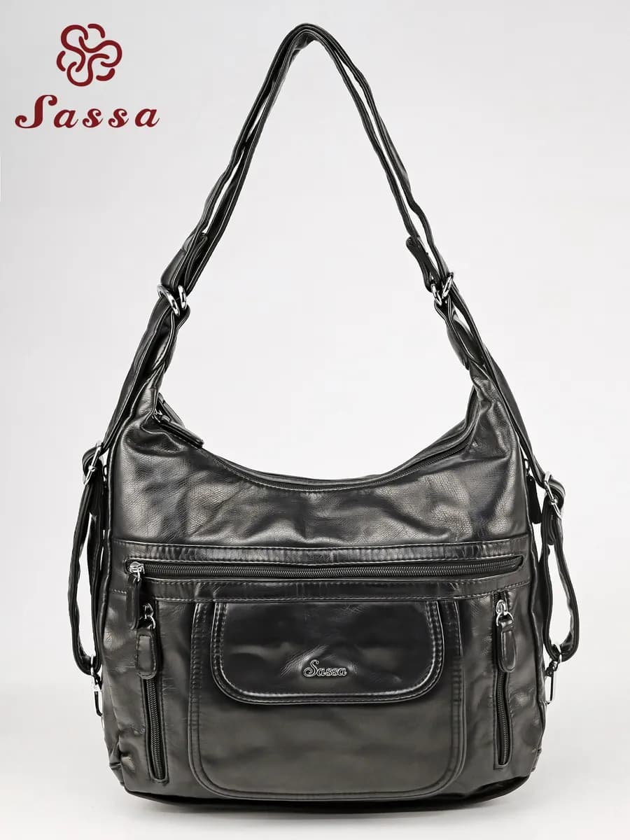 Сумка рюкзак трансформер черный большие через_плечо - фото 1