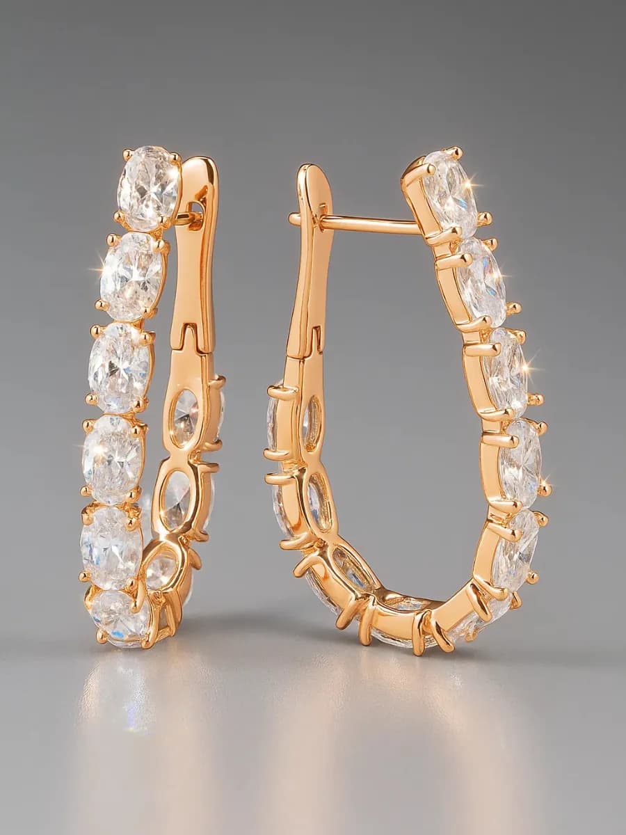 Серьги бижутерия позолоченные вечерние украшения - фото 1