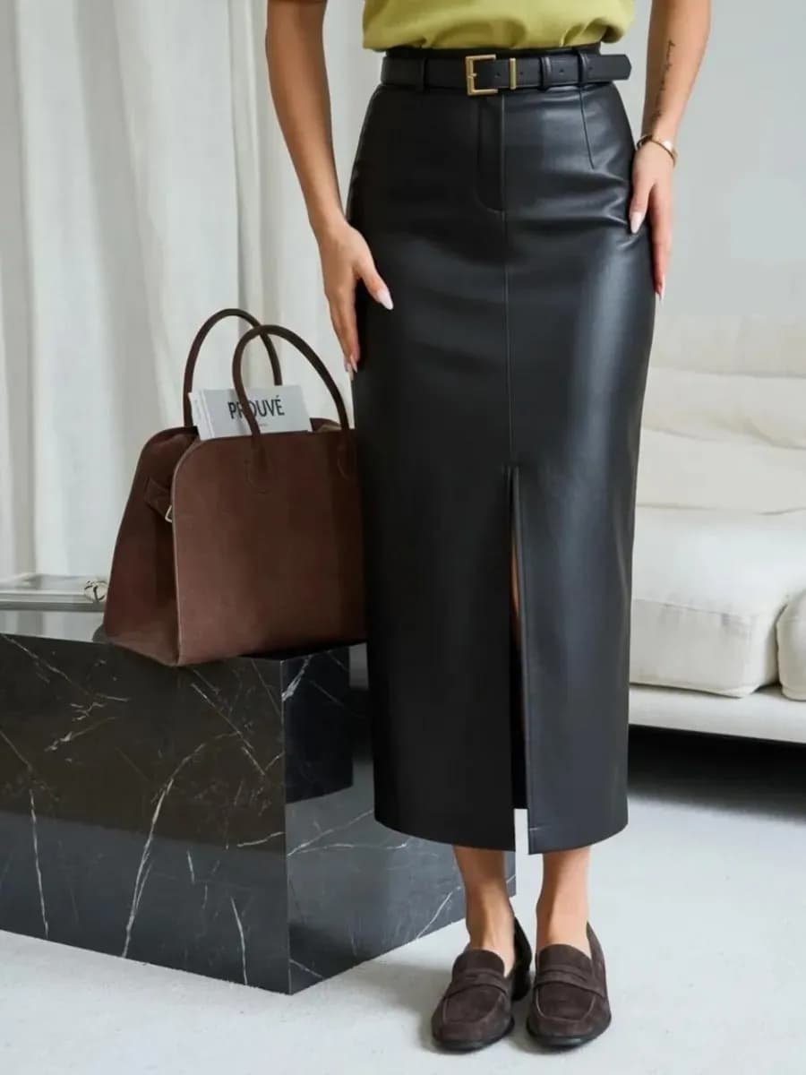 Юбка кожа макси с разрезом