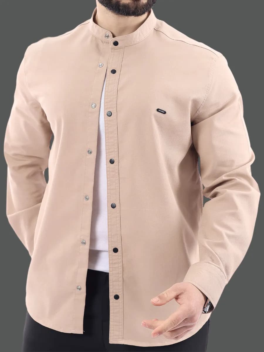 Рубашка стойка бежевая с длинным рукавом