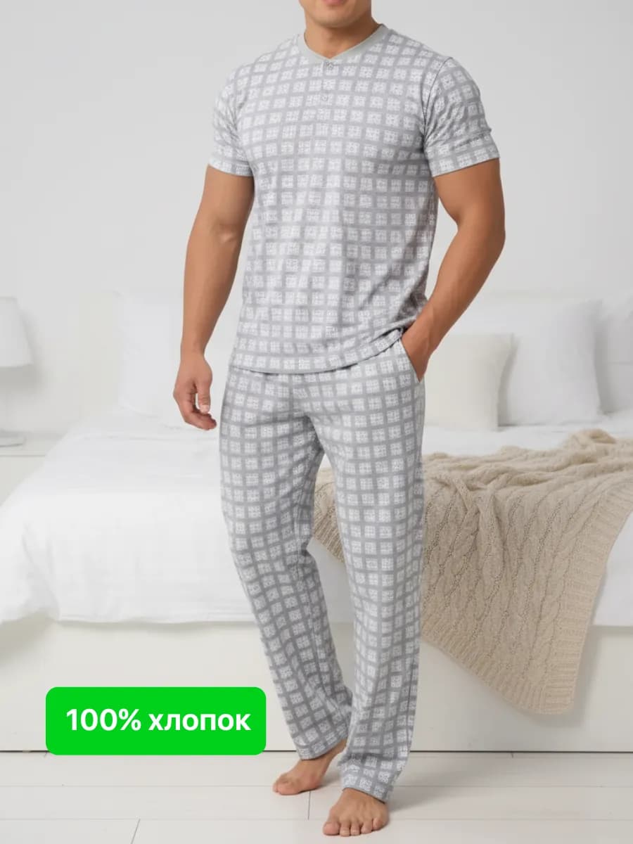 Пижама со штанами и с принтом домашняя хлопковая