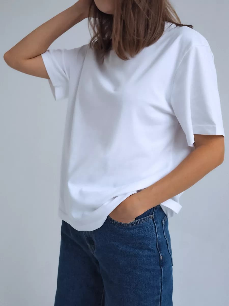 футболка белая базовая оверсайз - фото 1