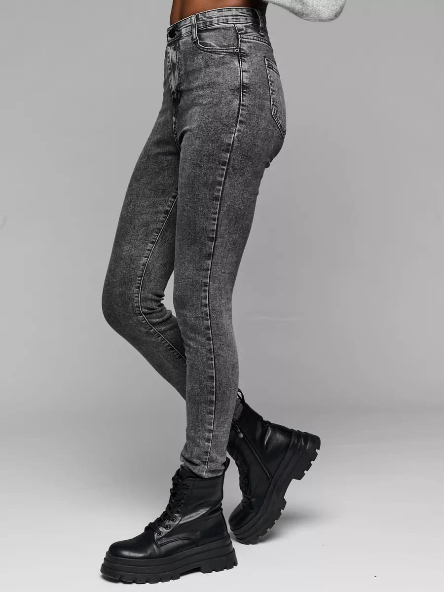 Джинсы скинни серые с высокой посадкой зауженные к низу