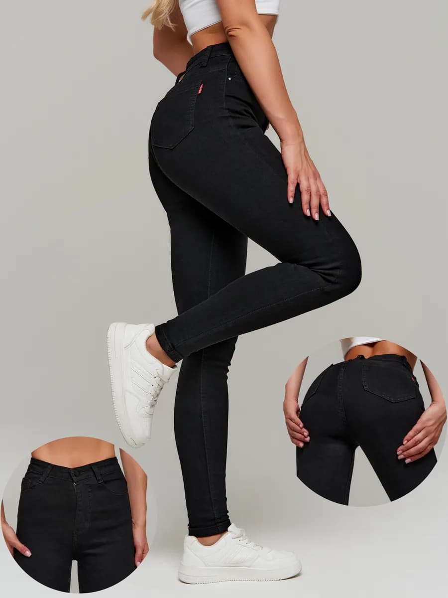 Джинсы скинни черные с высокой посадкой зауженные к низу