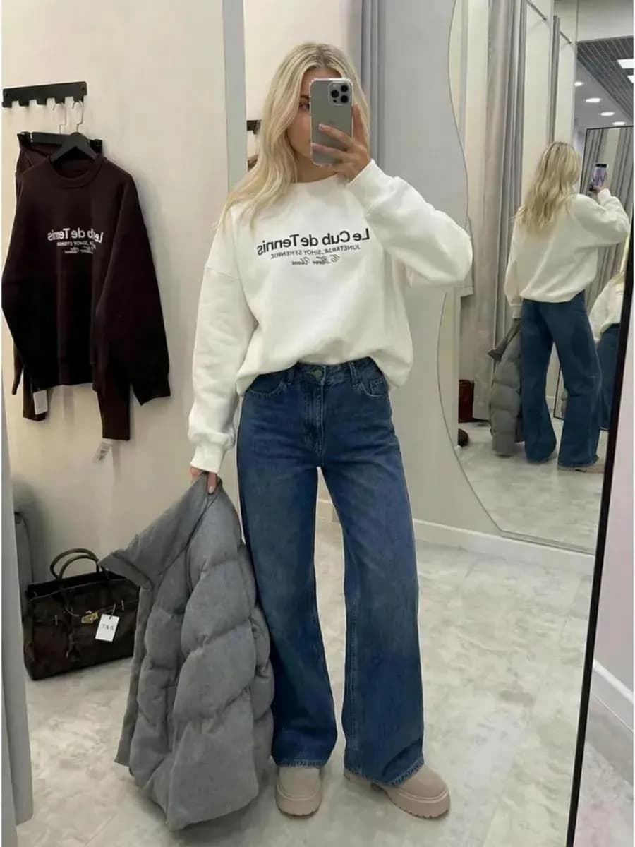 Джинсы широкие с высокой посадкой