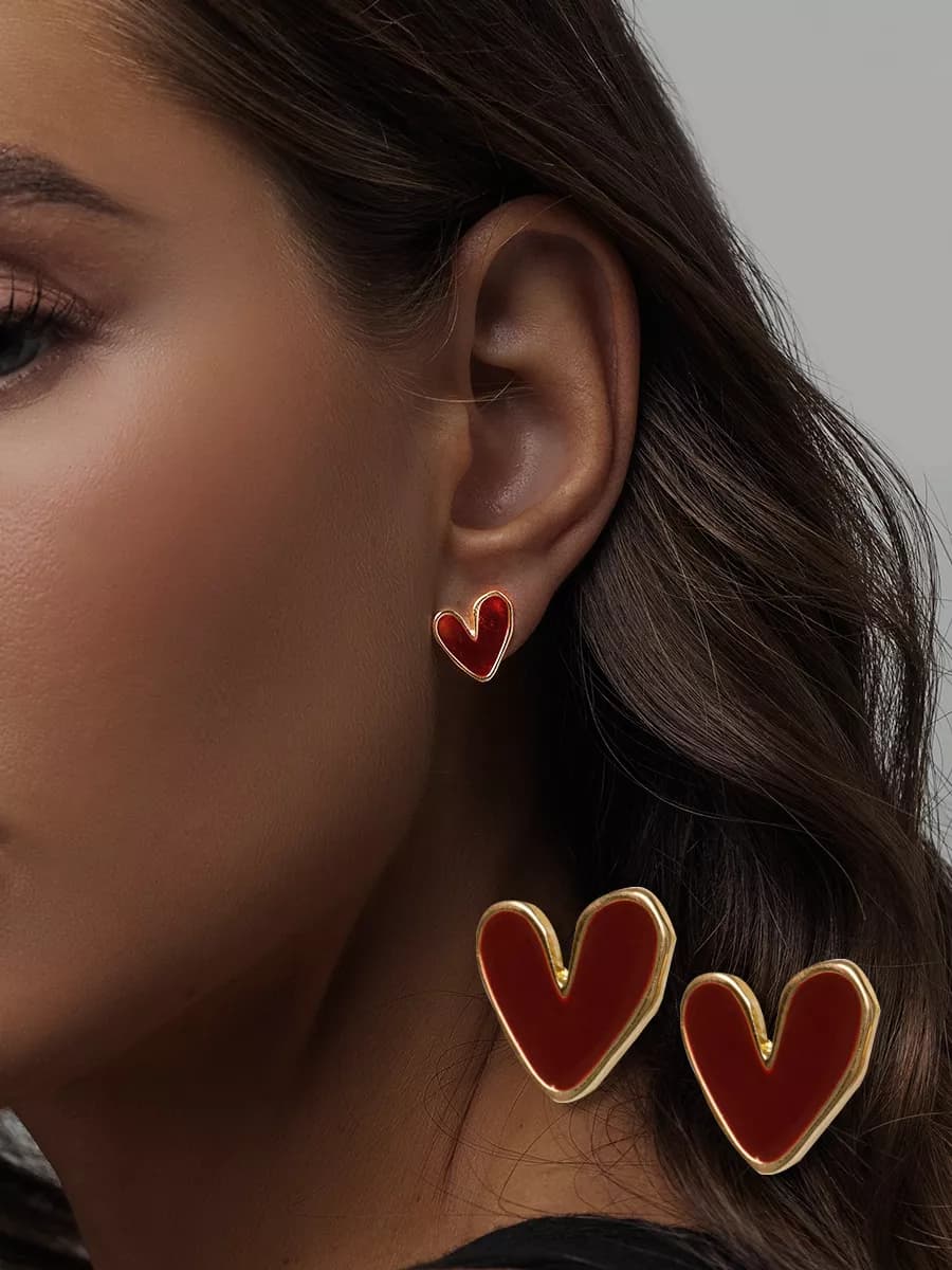 Серьги гвоздики сердечки бижутерия