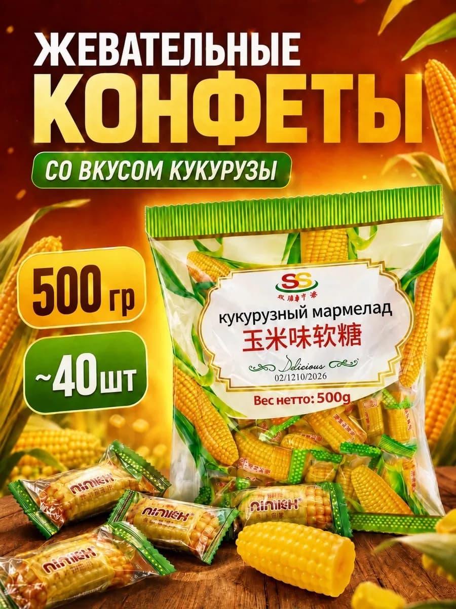 Китайские конфеты мармеладки кукуруза 500 гр