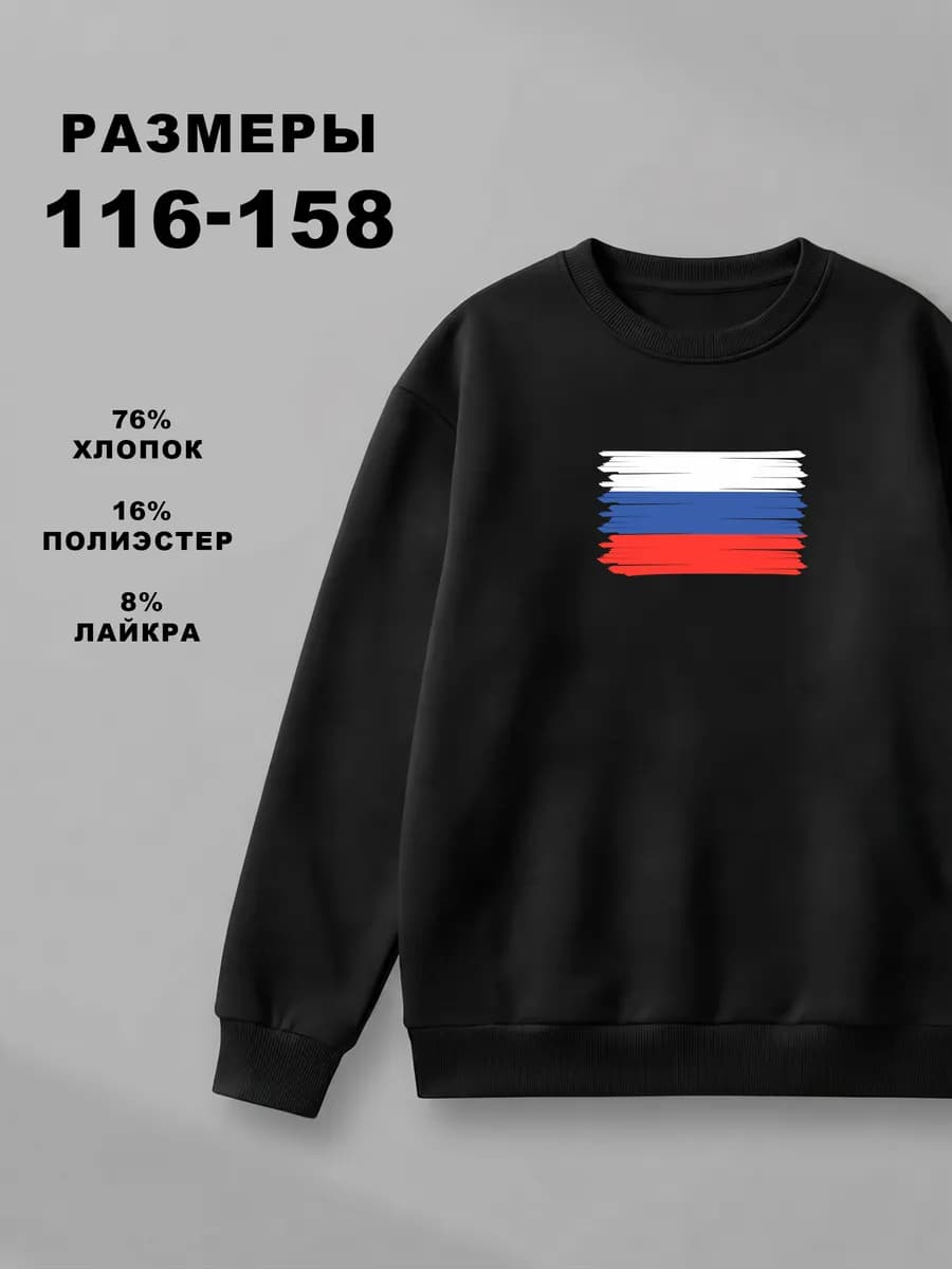Свитшот детский кофта для мальчика с принтом Флаг России