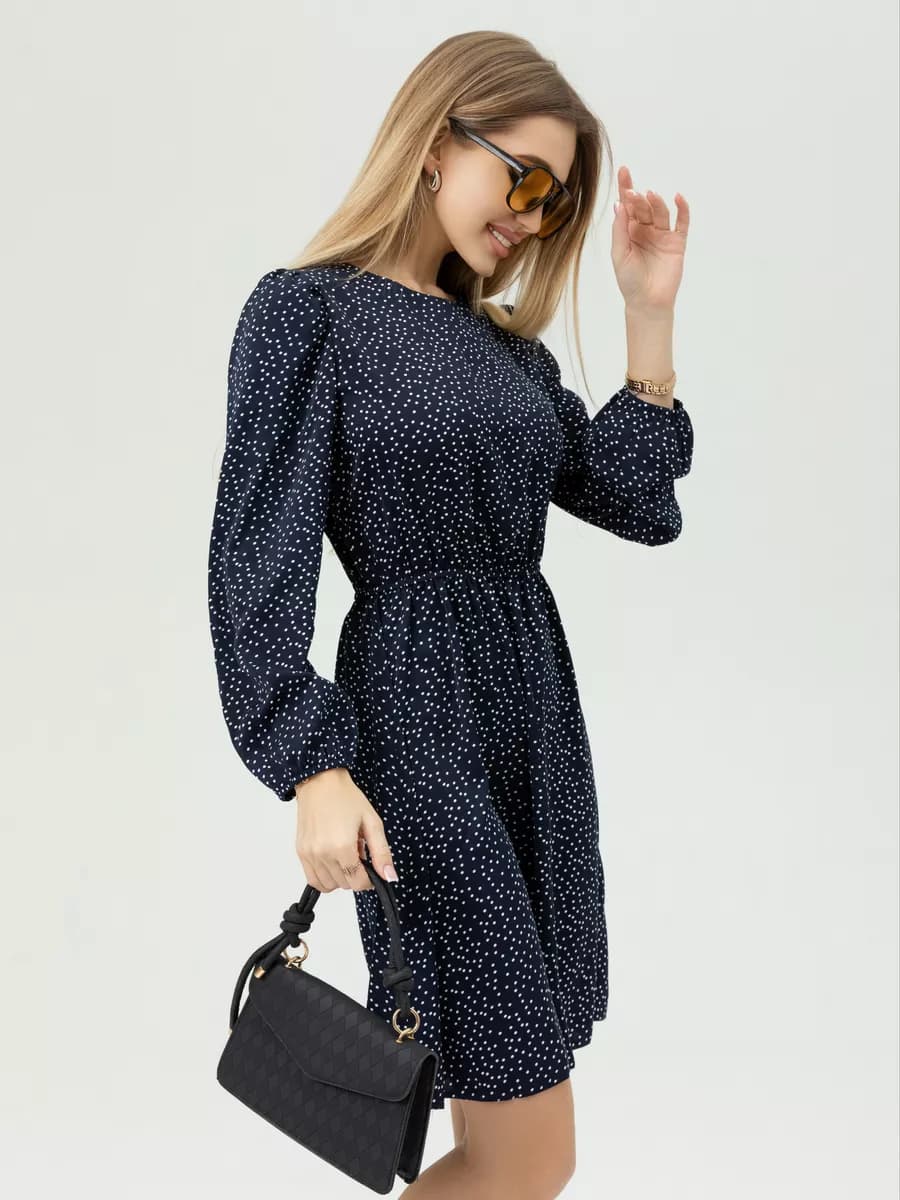 Платье синее в горошек вечерняя