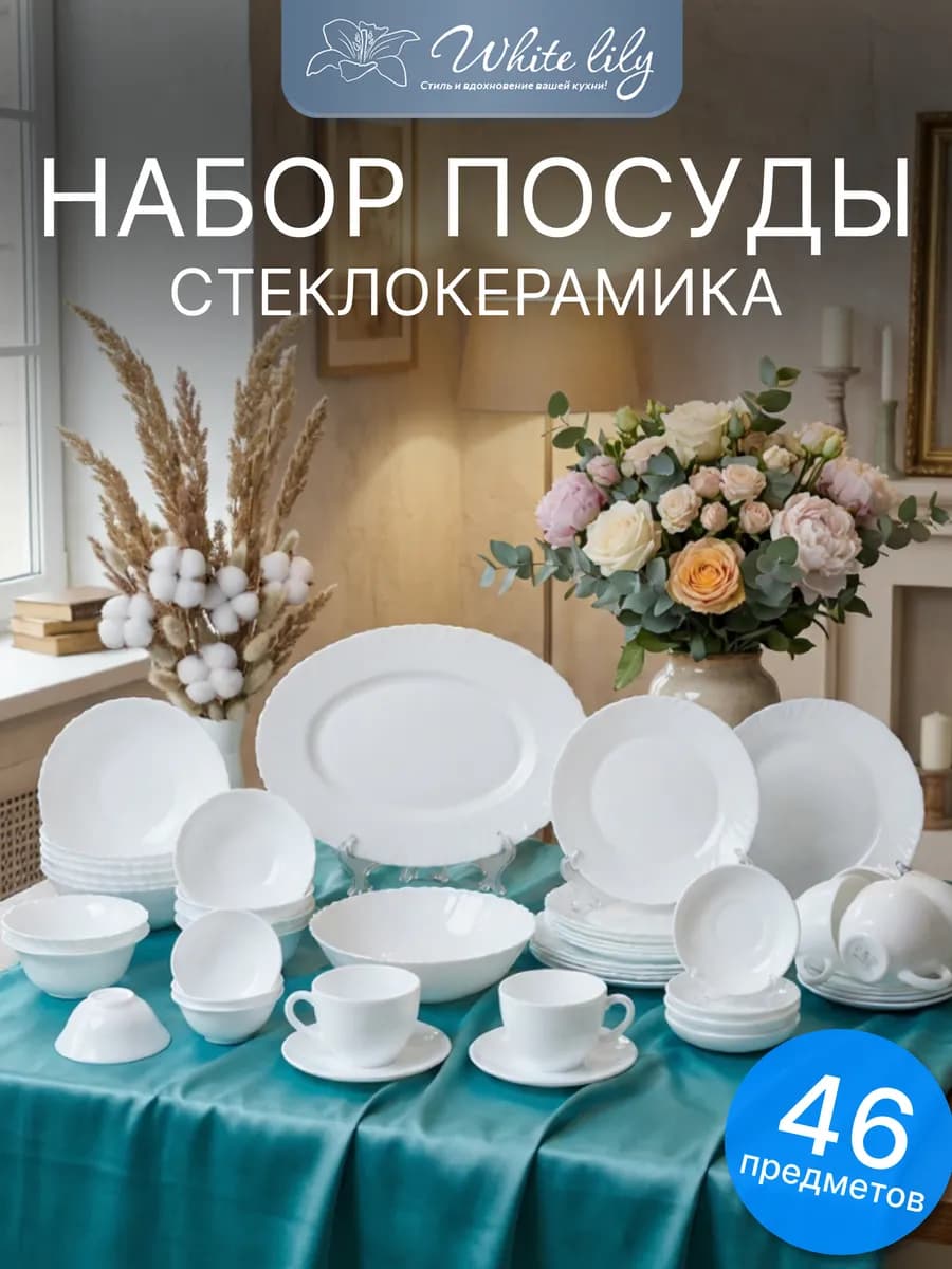 Набор столовой посуды 46 предметов "Белый"