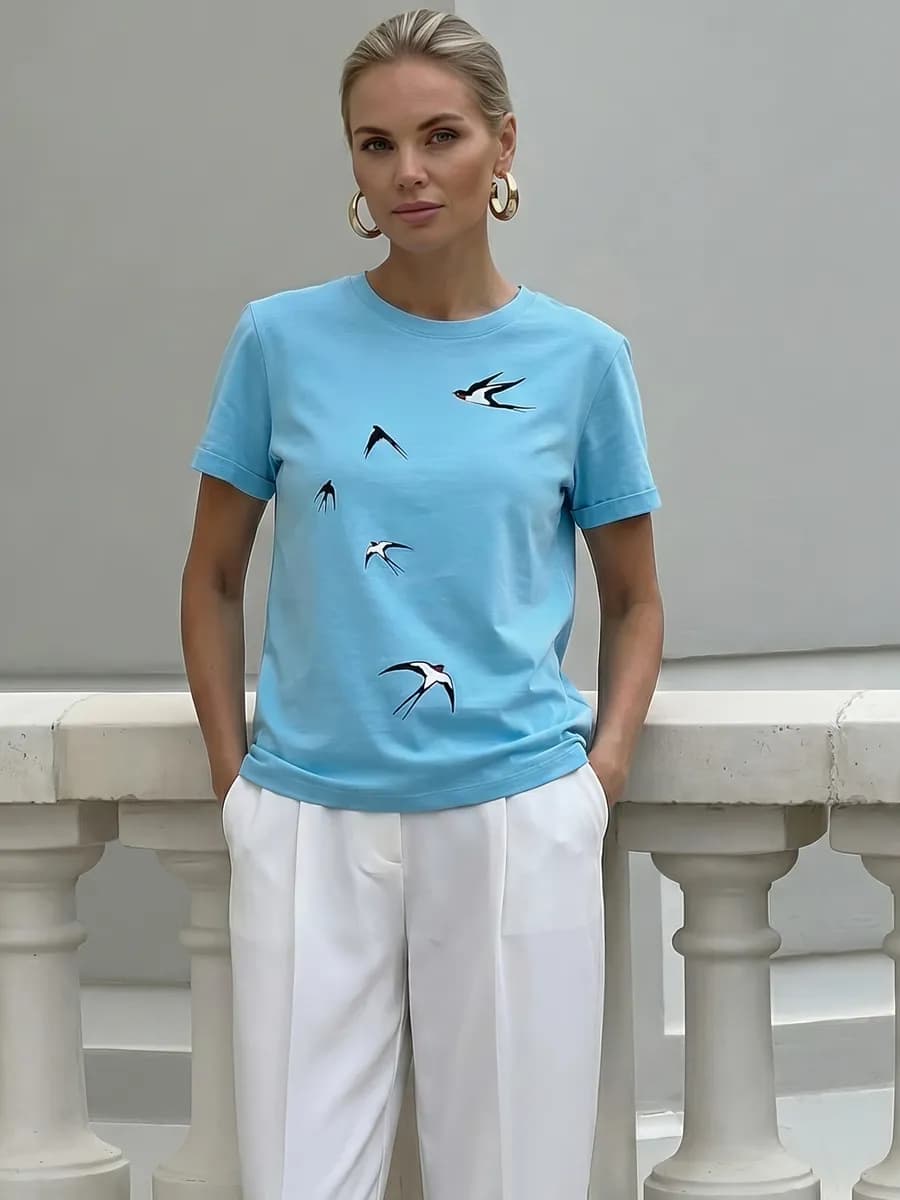 Футболка с принтом Ласточки оверсайз
