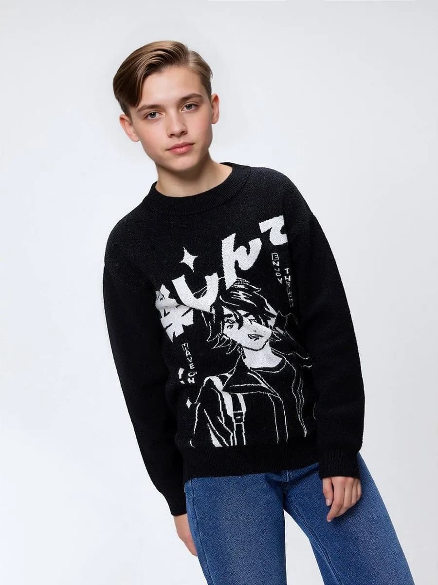 Джемпер вязаный черный на подростка в школу