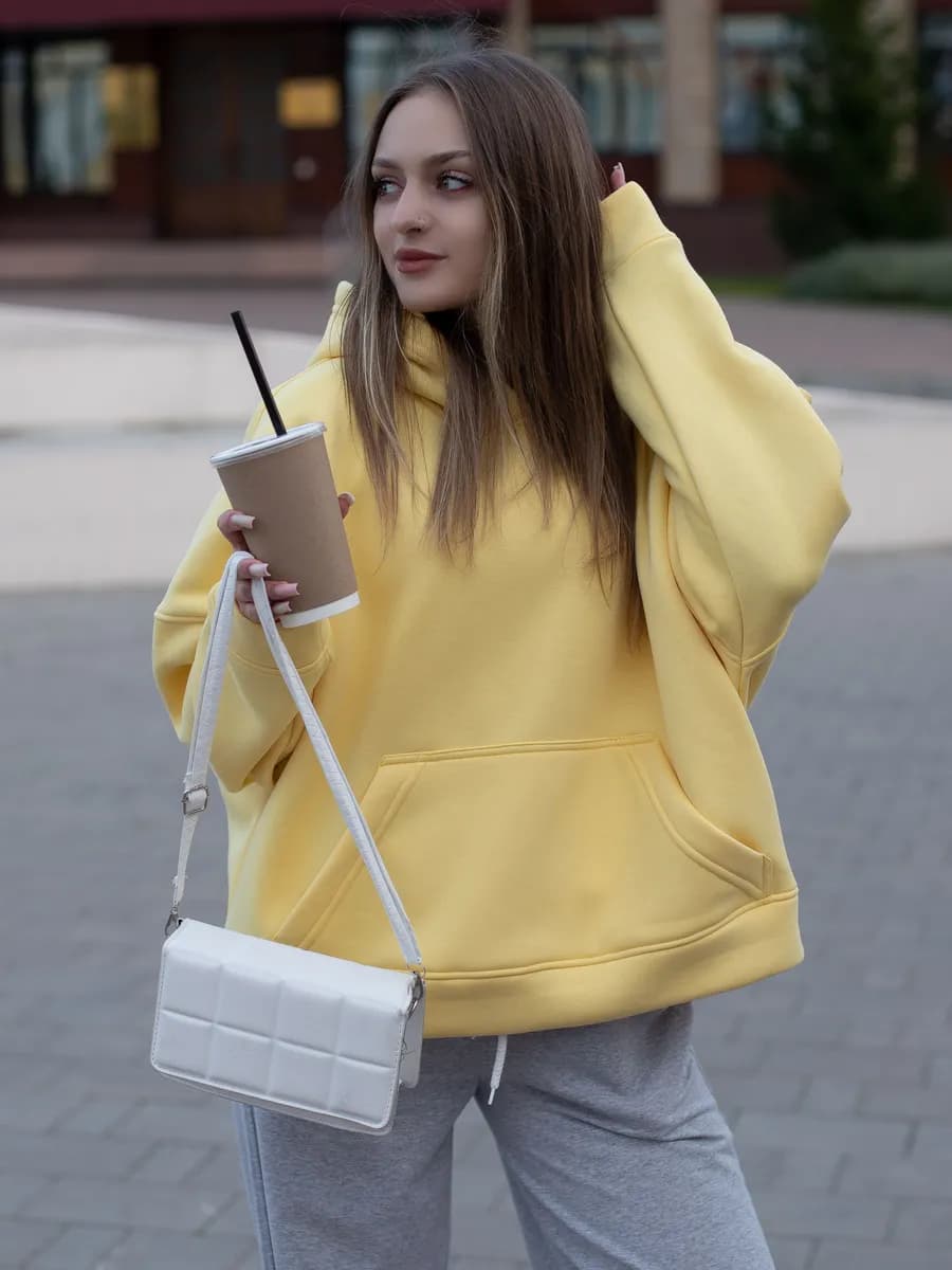 Худи оверсайз теплое с начесом с капюшоном - фото 1