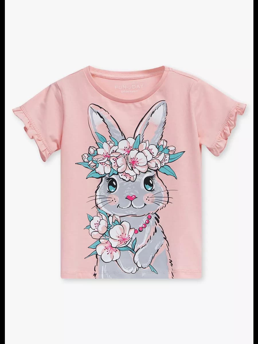 Футболка розовая хлопковая с принтом - фото 1