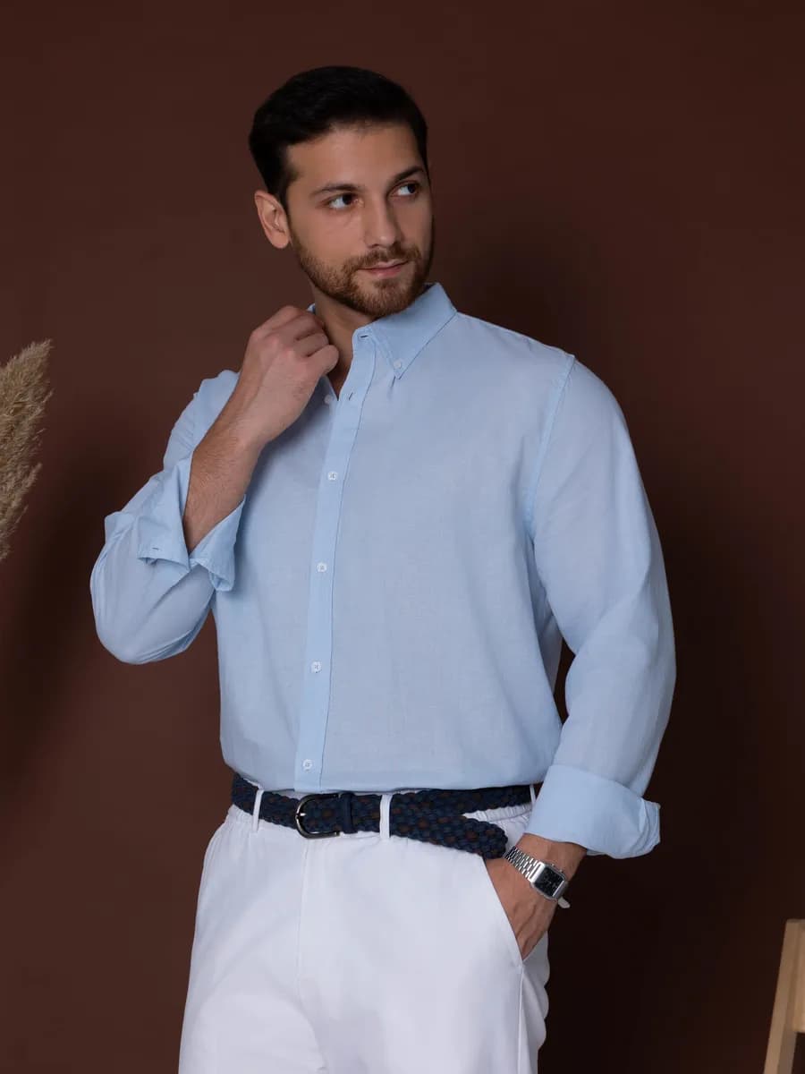 Рубашка смесовый лен с длинным рукавом