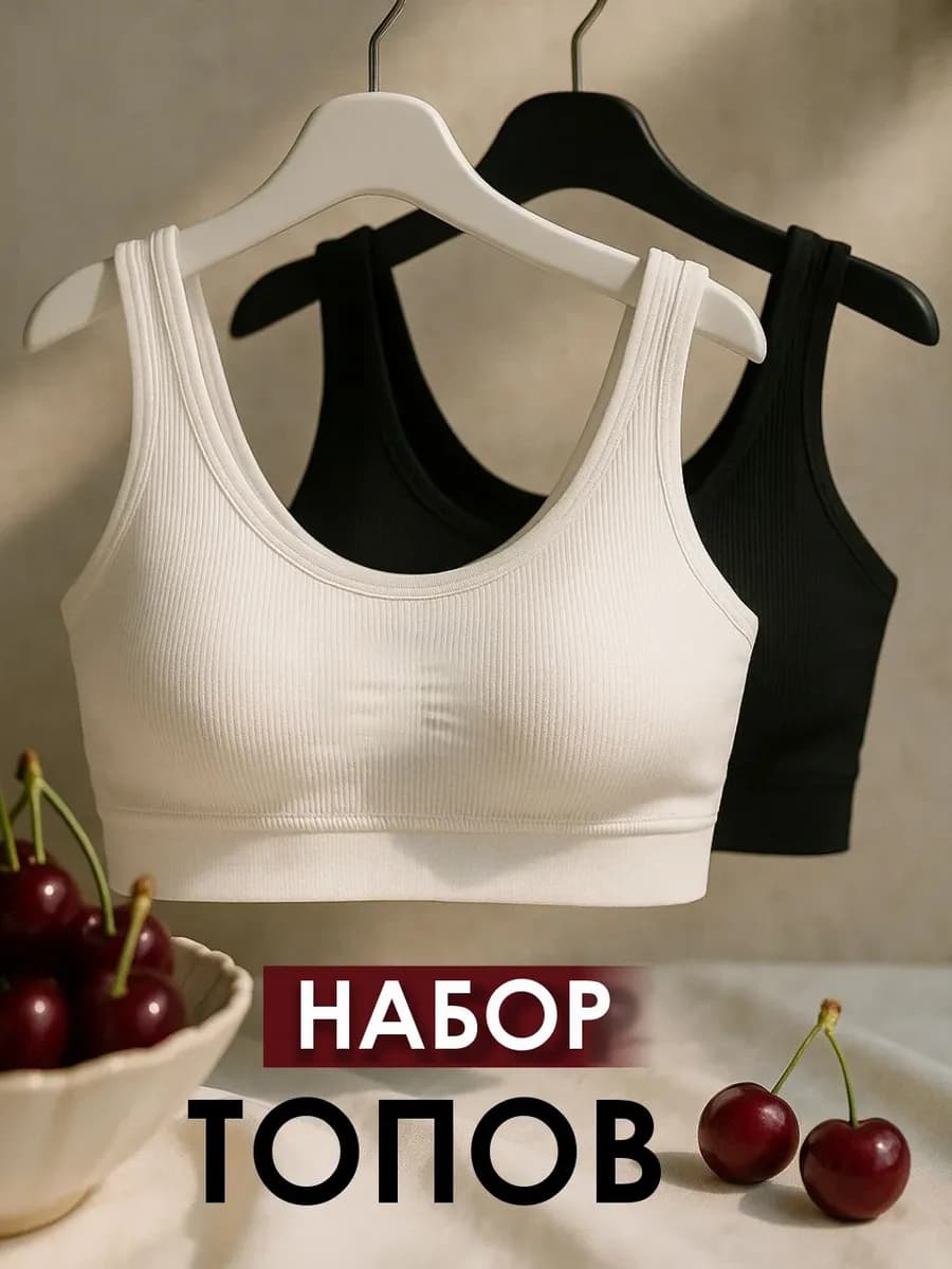 Топ на бретелях в рубчик спортивный с чашечками укороченный