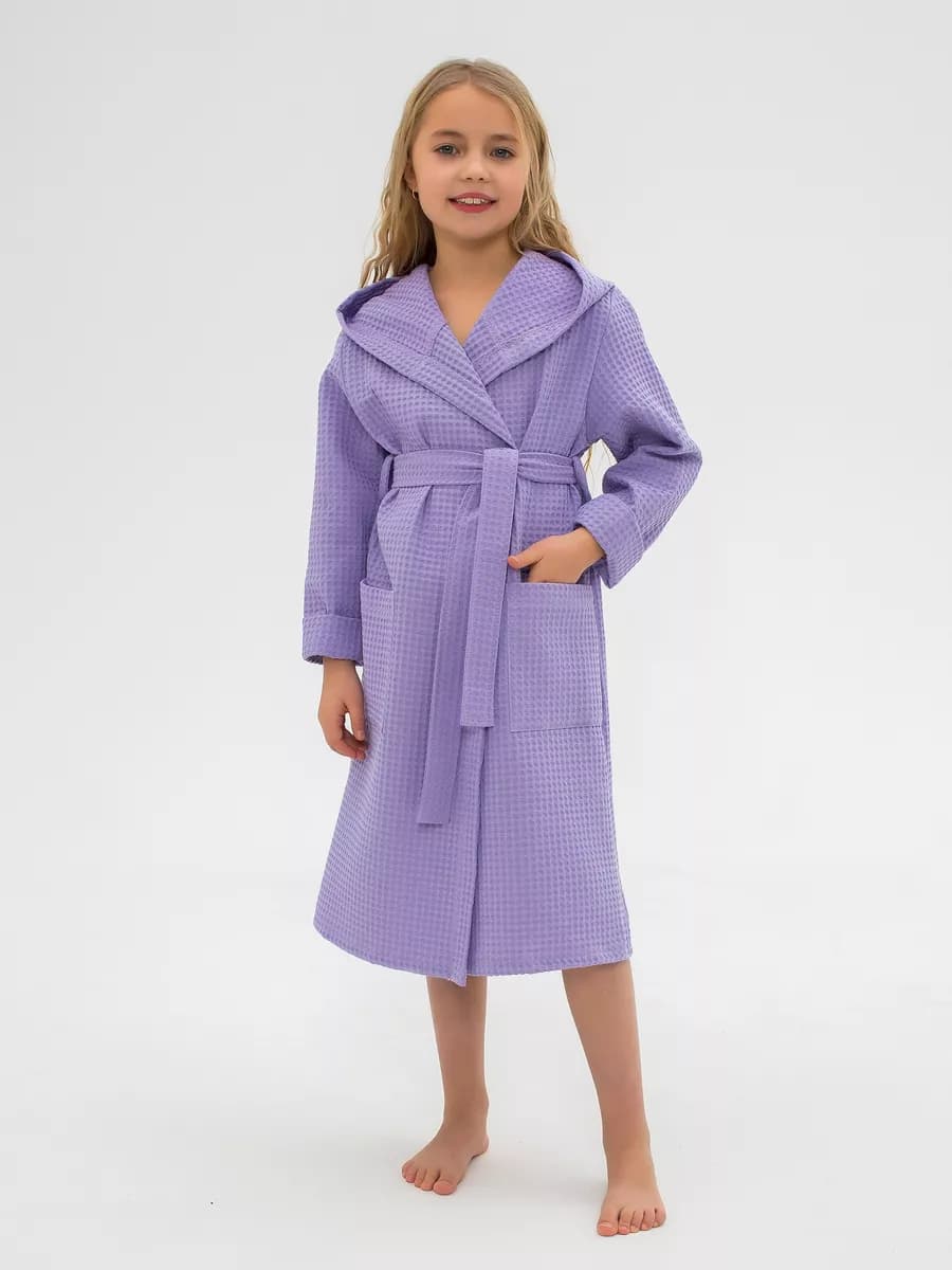 Халат вафельный детский с капюшоном - фото 1