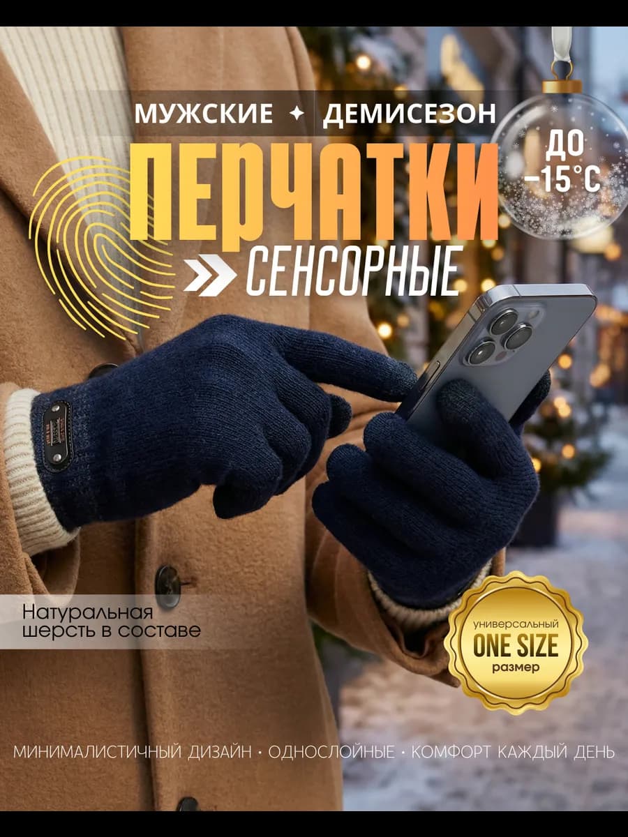 Перчатки зимние демисезонные сенсор из шерсти