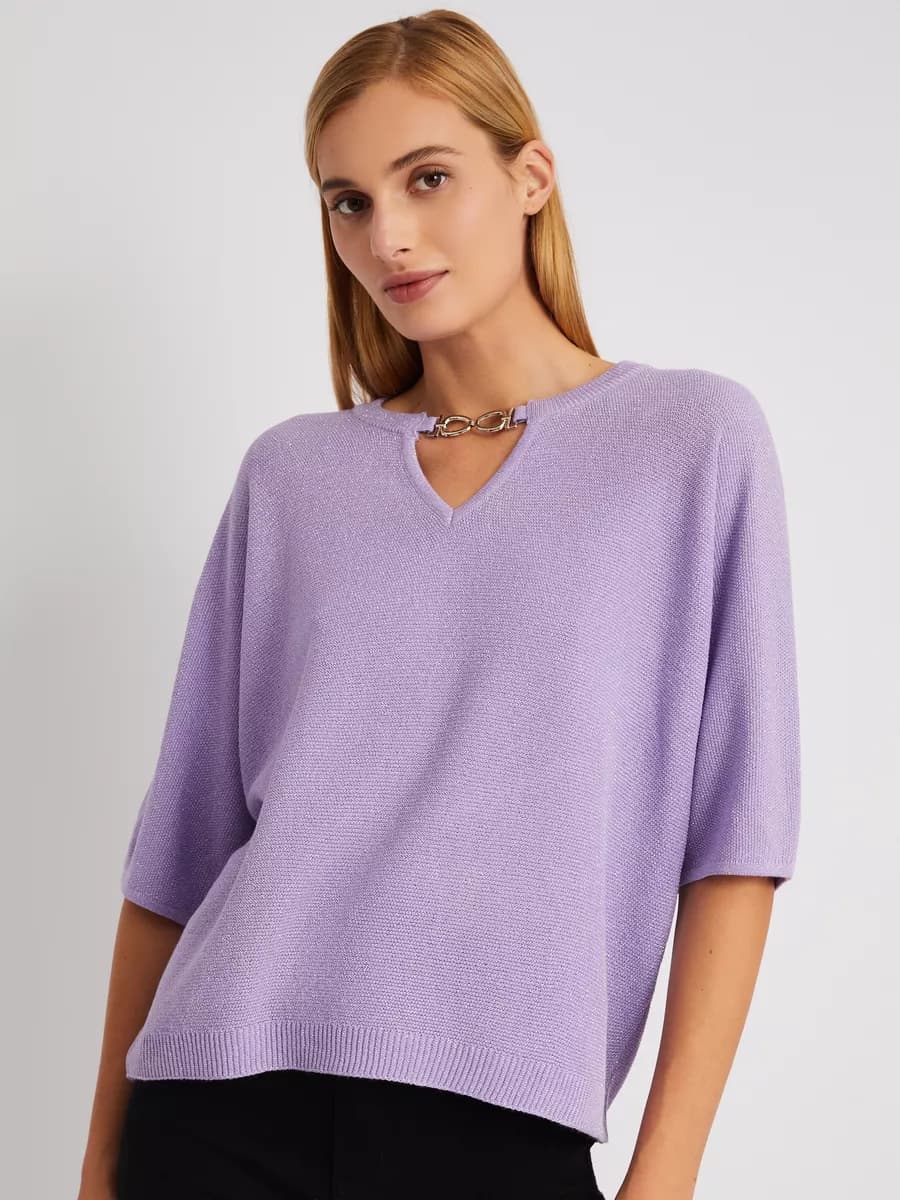 Женский джемпер с чокером люрекс