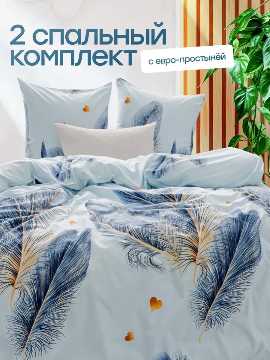 Постельное белье 2 спальное с европростыней с принтом