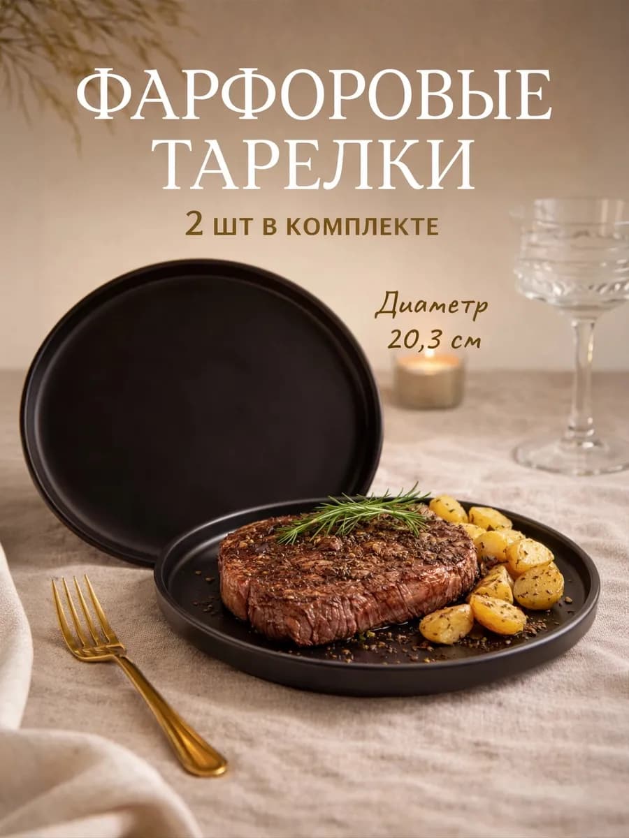 Набор тарелок 2 шт «Дарк» d=20,3 см обеденные фарфоровые
