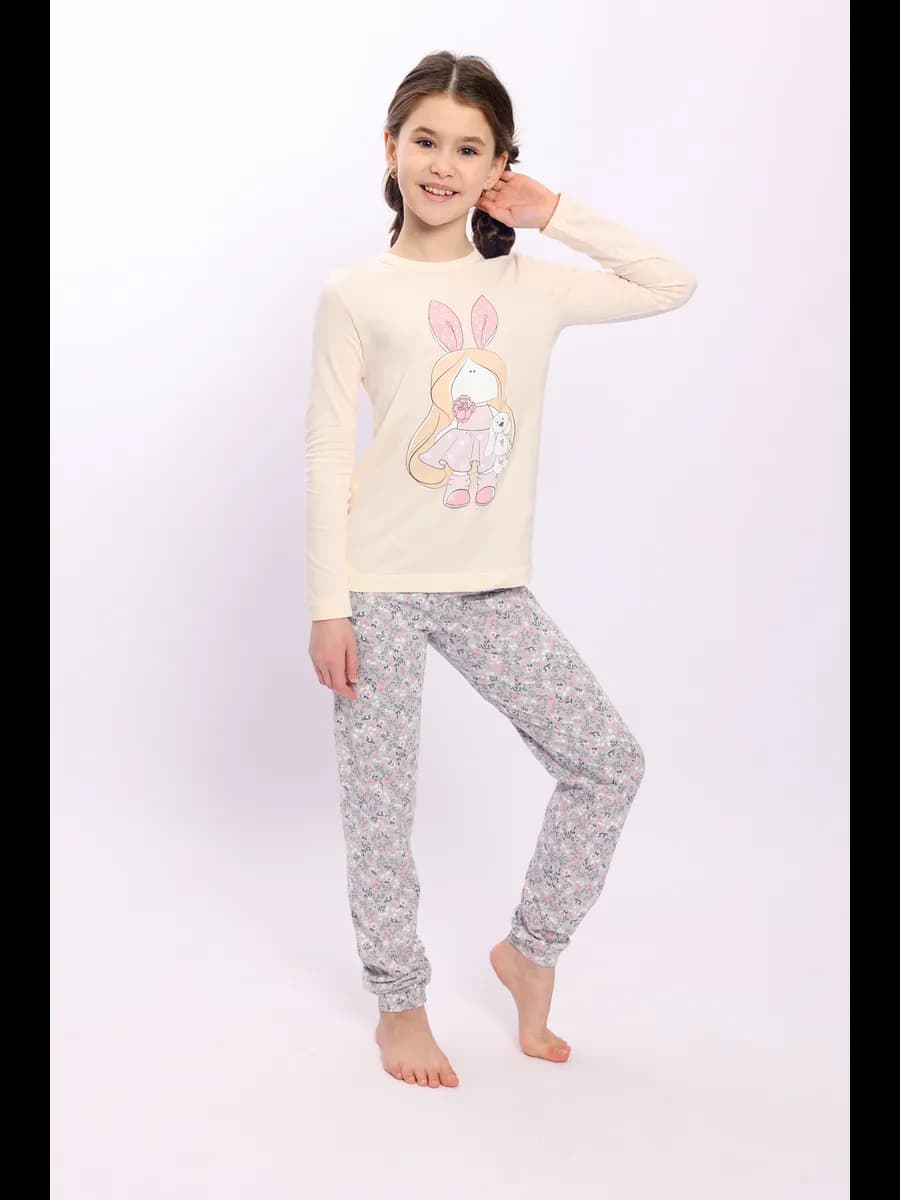 Пижама с принтом со штанами и кофтой хлопок