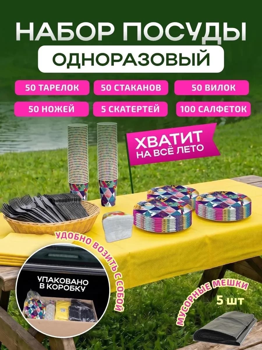 Набор одноразовой посуды для отдыха на природе
