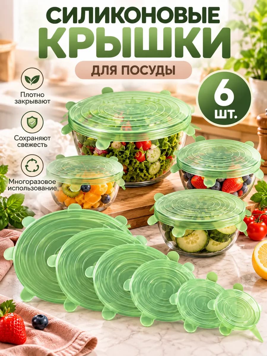 Крышки силиконовые растягивающиеся для посуды 6шт