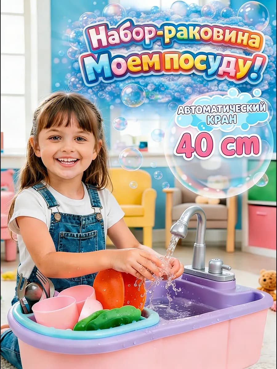 Набор игровой детский игрушечная кухня раковина с водой