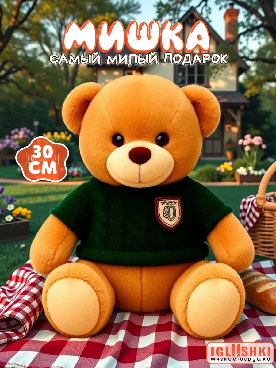 Плюшевый мишка в свитере мягкая игрушка на новый год