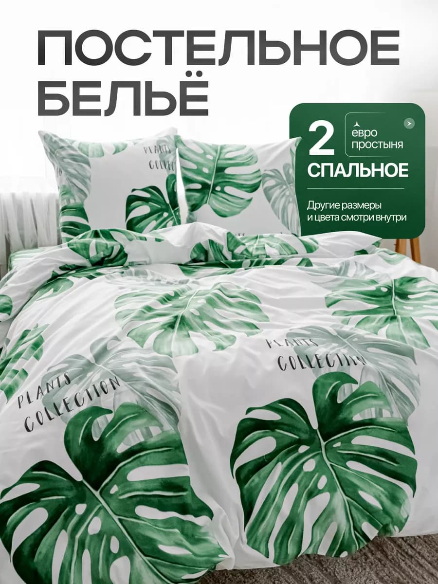 Постельное белье 2 спальное с европростыней с принтом