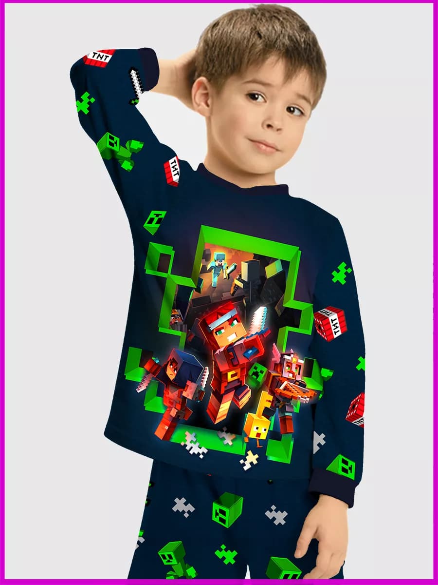 Пижама со штанами и кофтой с принтом