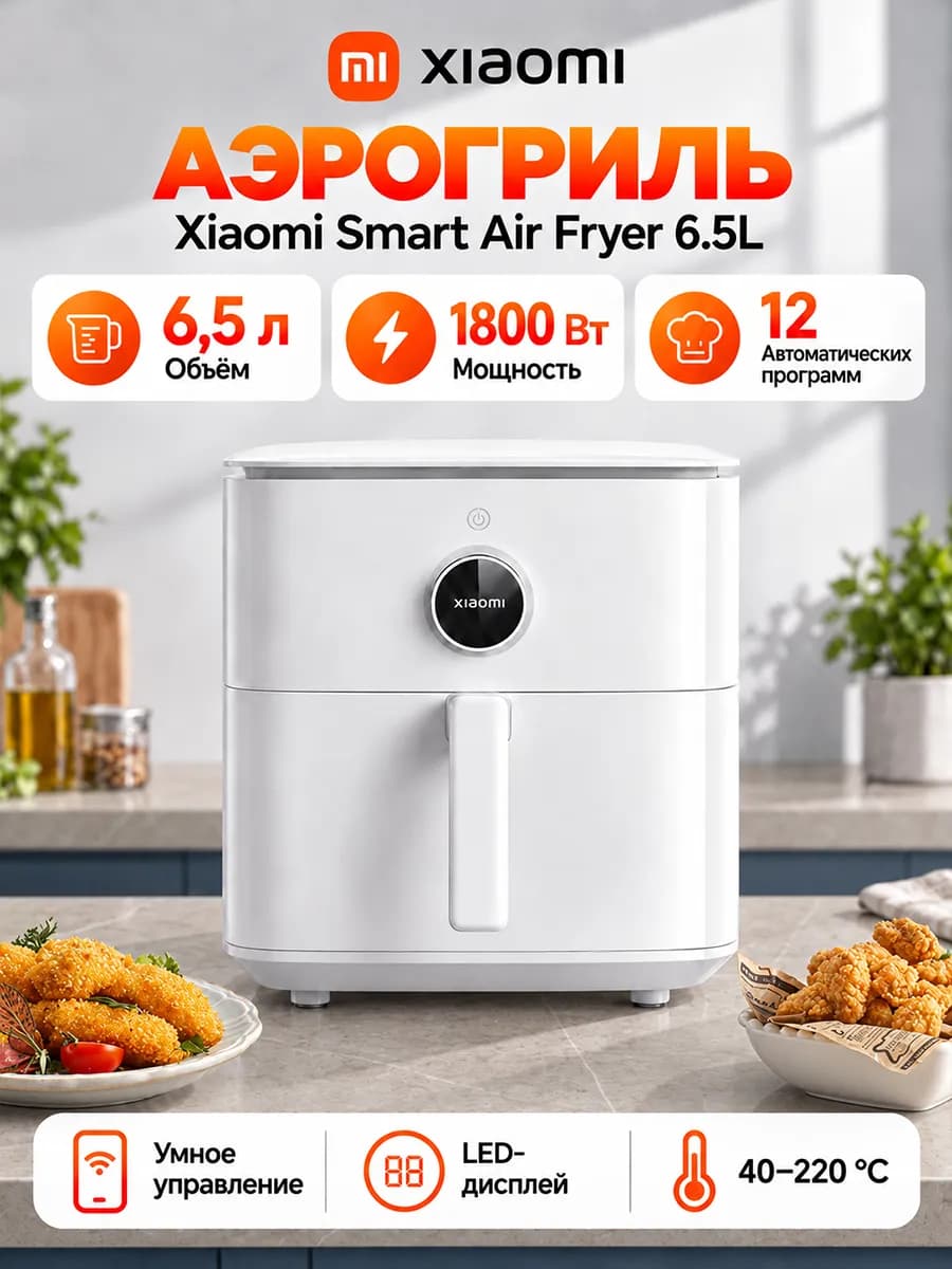 Аэрогриль электр. Mi Smart Air Fryer 6.5L, белое, Wi-Fi