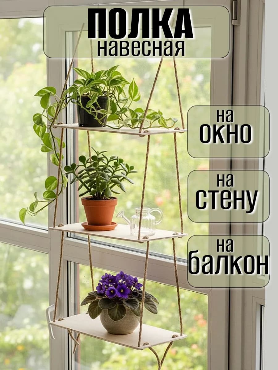 Полка для цветов на подоконник и стену навесная