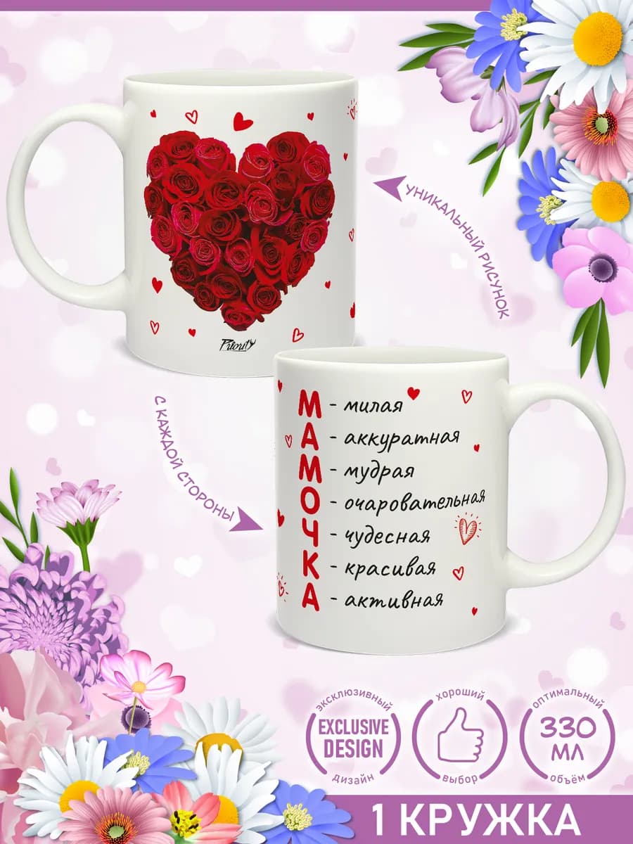 Кружка керамическая для чая Мамочка Розы 1 шт