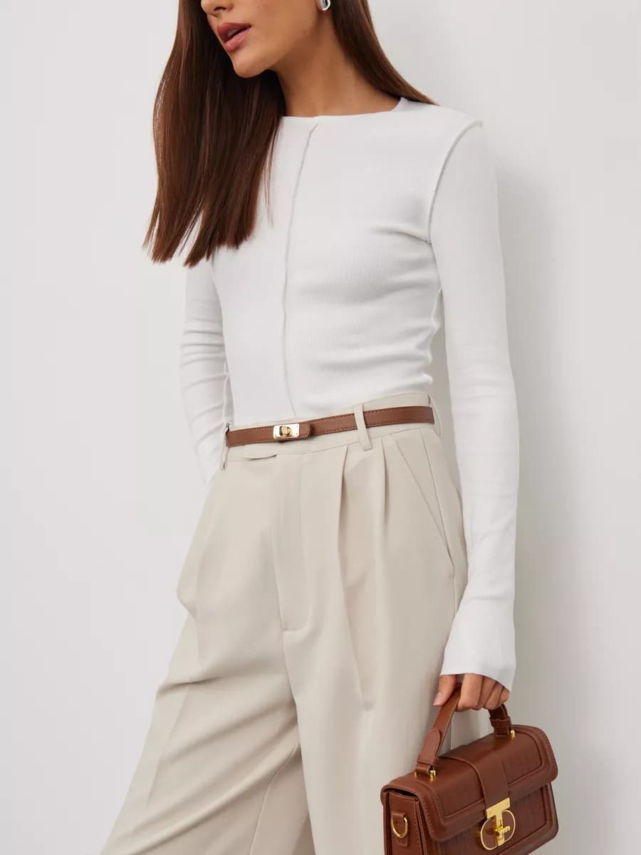 Лонгслив облегающий со швами наружу в рубчик - фото 1