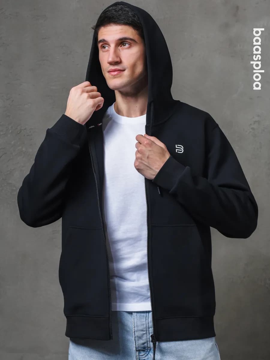 Зип худи удлиненное с капюшоном на молнии без начеса