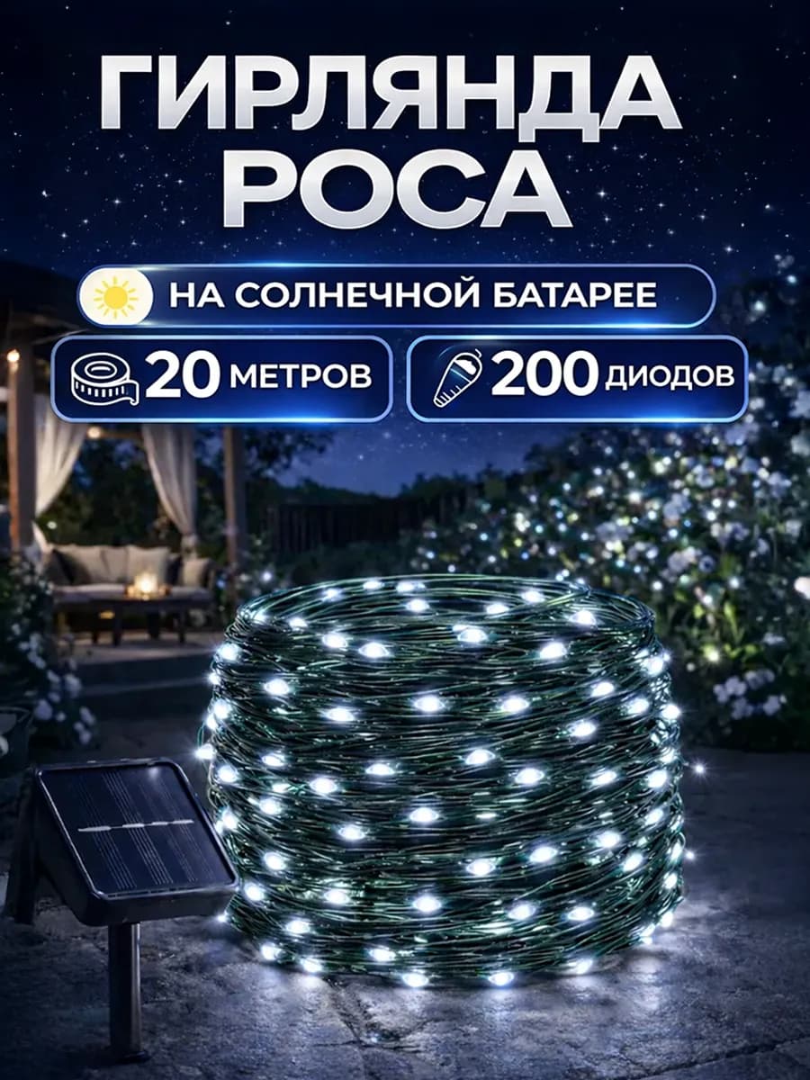 Светильник уличный на солнечной батарее для сада 20 метров