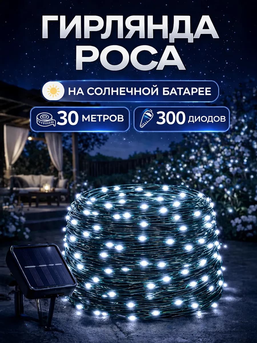 Светильник уличный на солнечной батарее для сада 30 метров