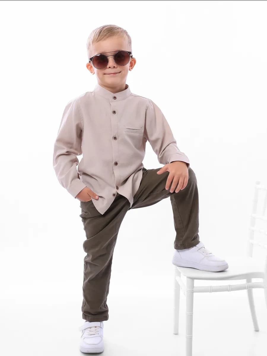 Рубашка праздничная в сад для малыша бежевая